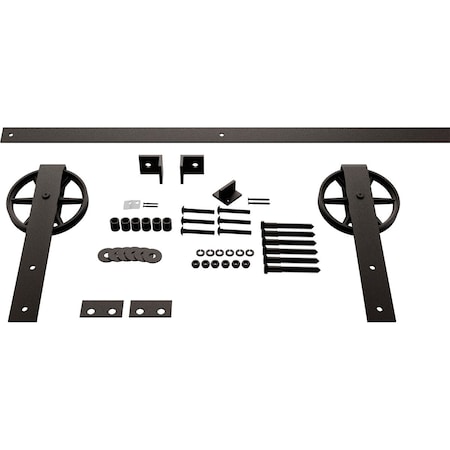 Ekena Millwork Premium Wagon Wheel Strap Barn Door Hardware Set w/ 7' Track for 1 3/8" Doors, Arch Bronze GB600137HWAB
